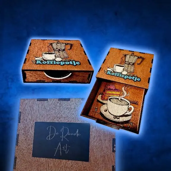 Une boite coulissante personnalisable sur le thème du café.