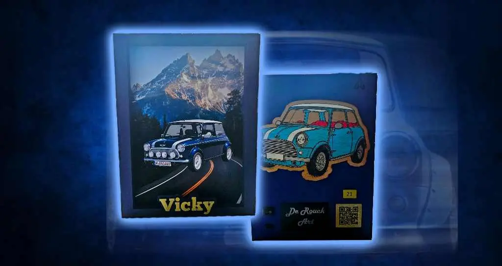 Un cadre lumineux personnalisable sur le thème Mini Cooper.